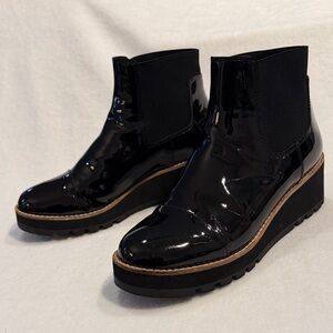 Eileen Fisher Black Patent Leather Ankle Boots